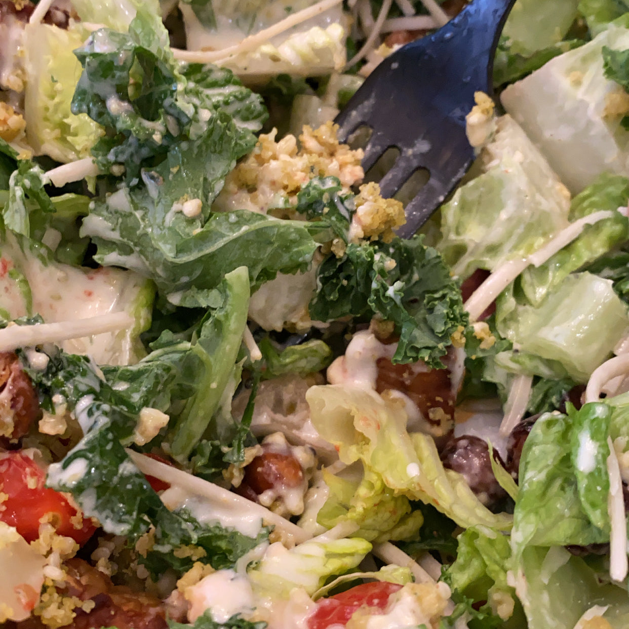 Vegan Caesar Salad with Tempeh & Crispy Chickpeas