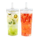 2 Pack Glass Cups With Lids And Straws