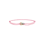 Sculpted Cable Linked Cord Bracelet Pink Nylon with Sterling Silver and 14K Yellow Gold